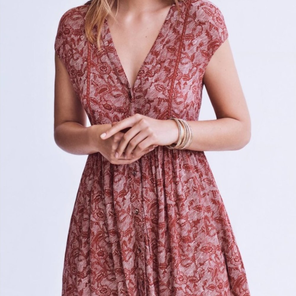 Women's Rust Floral V-Neck Tunic Dress